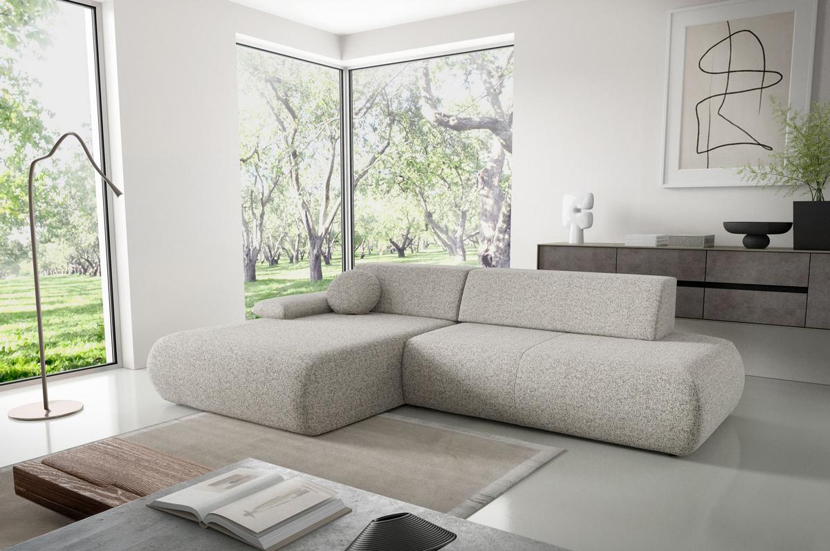 ECKSOFA DELTA L-S Hellgrau Geflochtener Stoff mit Schlaffunktion - Hellgrau, Holz (286/173.5cm) - MASSENO