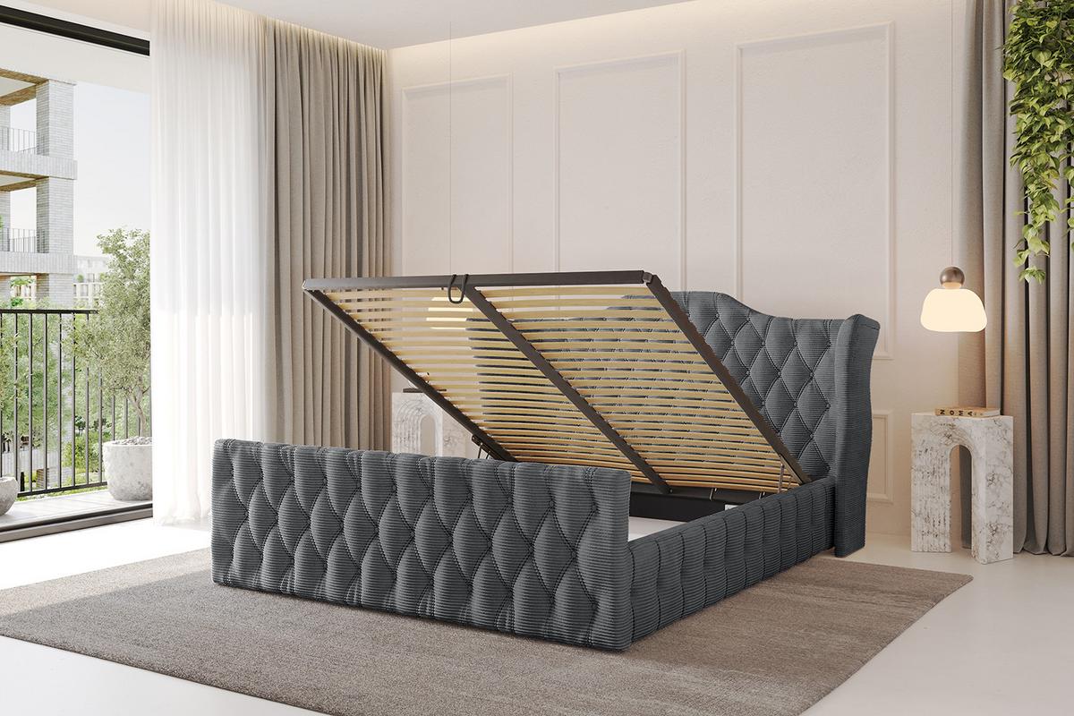 POLSTERBETT mit Bettkasten, Fußteil und Lattenrost, Boxbett mit Matratze H3/H4 - MODY-Z 120x200 Dunkelgrau - Anthrazit, Holzwerkstoff/Textil (120/200cm) - ALTDECOR