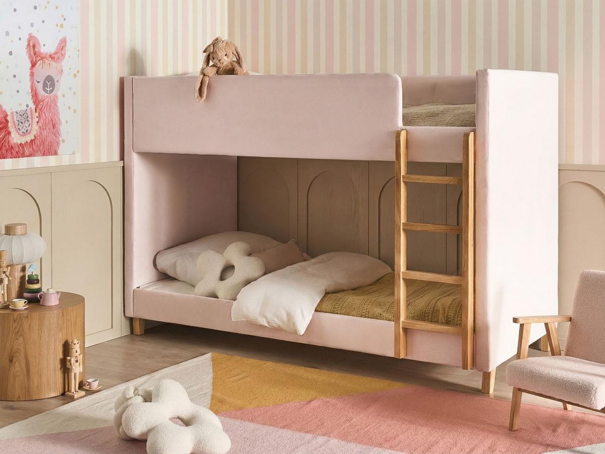 HOCHBETT Samtstoff 90/200 cm Pastellrosa Chocques - Pink, Textil (97/143/214cm) - Beliani