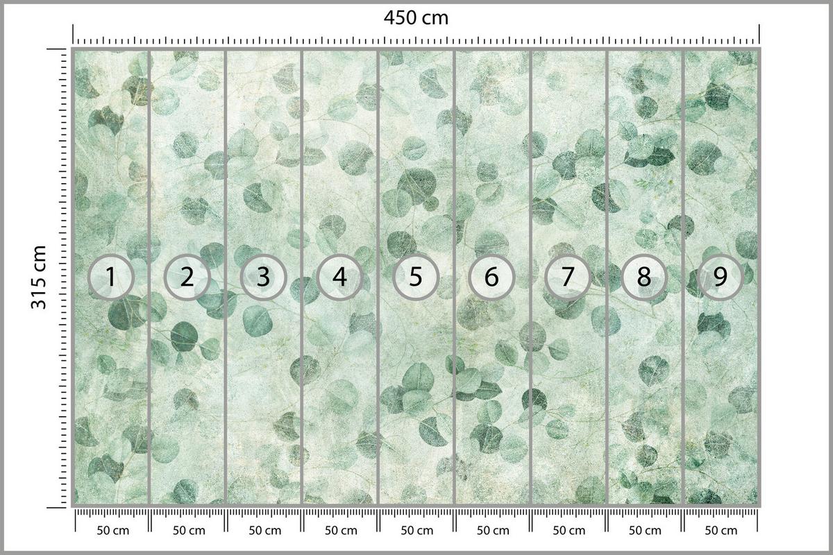 FOTOTAPETE Grüne Blätter Beton Optik Natur 450x315 - Grün, Papier (450/315cm) - Muralo