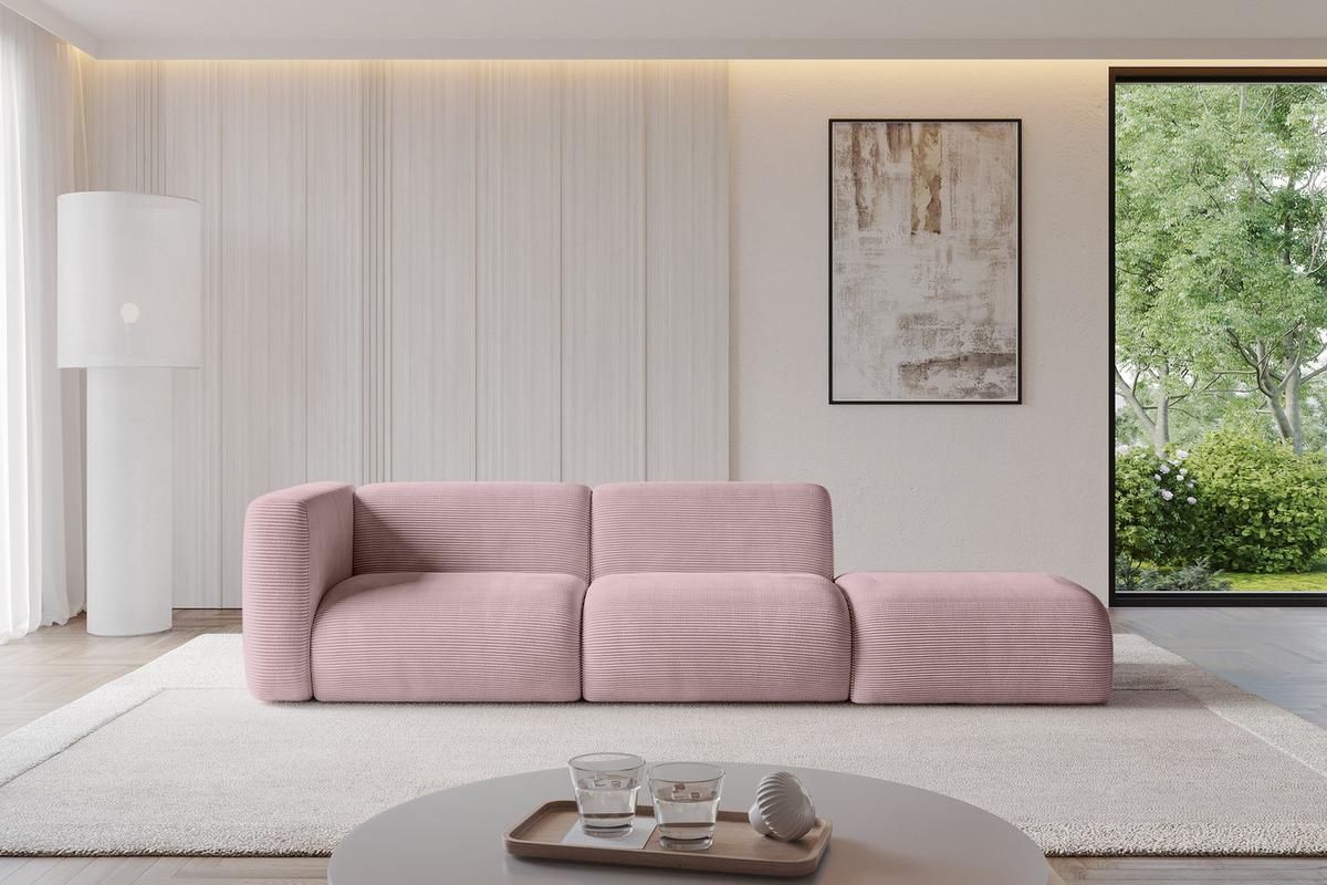 SOFA Ottomane Links MIRA-S3 296x89x70 Rosa Cord - Schwarz/Rosa, Holzwerkstoff/Kunststoff (296/70/89cm) - ALTDECOR