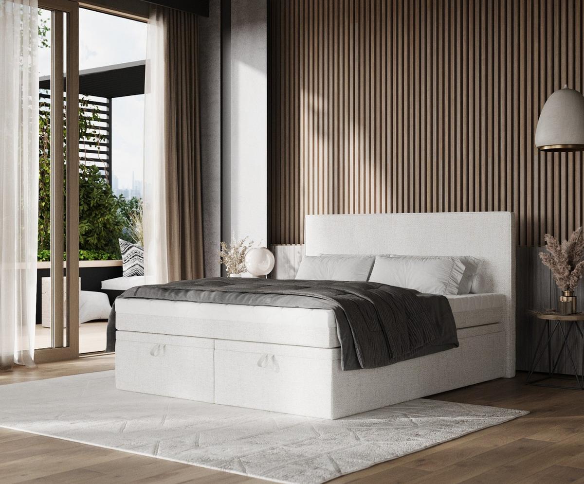BOXBETT Zalla 140/200 cm Creme im Neve Stoff - Creme/Schwarz, Holz/Holzwerkstoff (140/200cm) - AltaBeds