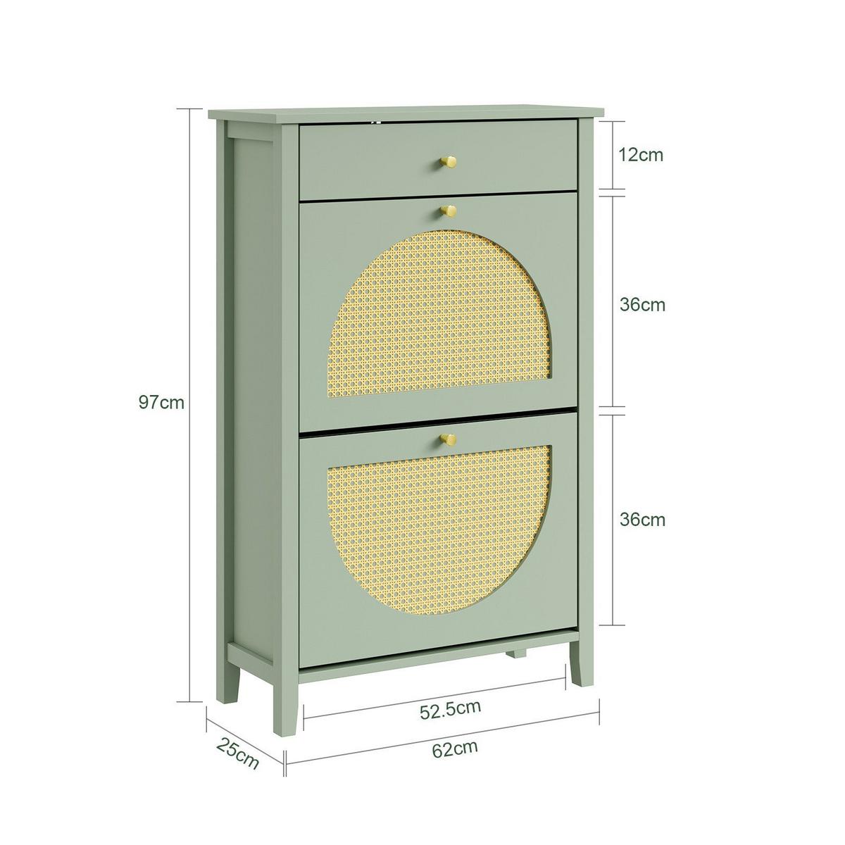 SCHUHSCHRANK mit 2 Klappen und 1 Schublade Grün 62x25x97cm - Grün, Holzwerkstoff (62/97/25cm) - SoBuy