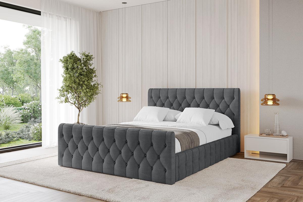 POLSTERBETT mit Bettkasten, Fußteil und Lattenrost, Boxbett mit Matratze H3/H4 - LARO-Z 180x200 Dunkelgrau - Anthrazit, Holzwerkstoff/Textil (180/200cm) - ALTDECOR