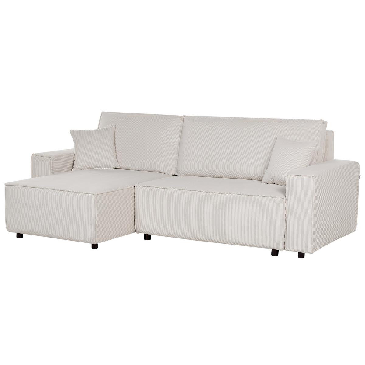 2-SITZER-ECKSOFA Cord cremeweiß linksseitig mit Schlaffunktion Abacka - Schwarz/Weiß, Textil (247/147cm) - Beliani