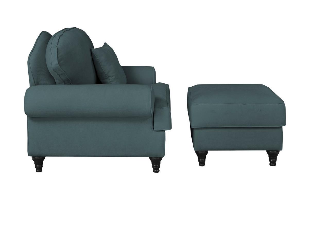 SESSEL-SET blaugrün Landhaus, Loungesessel inklusive Hocker - Dunkelgrün/Braun, Holz/Textil (175/95/110cm) - Furn.Design