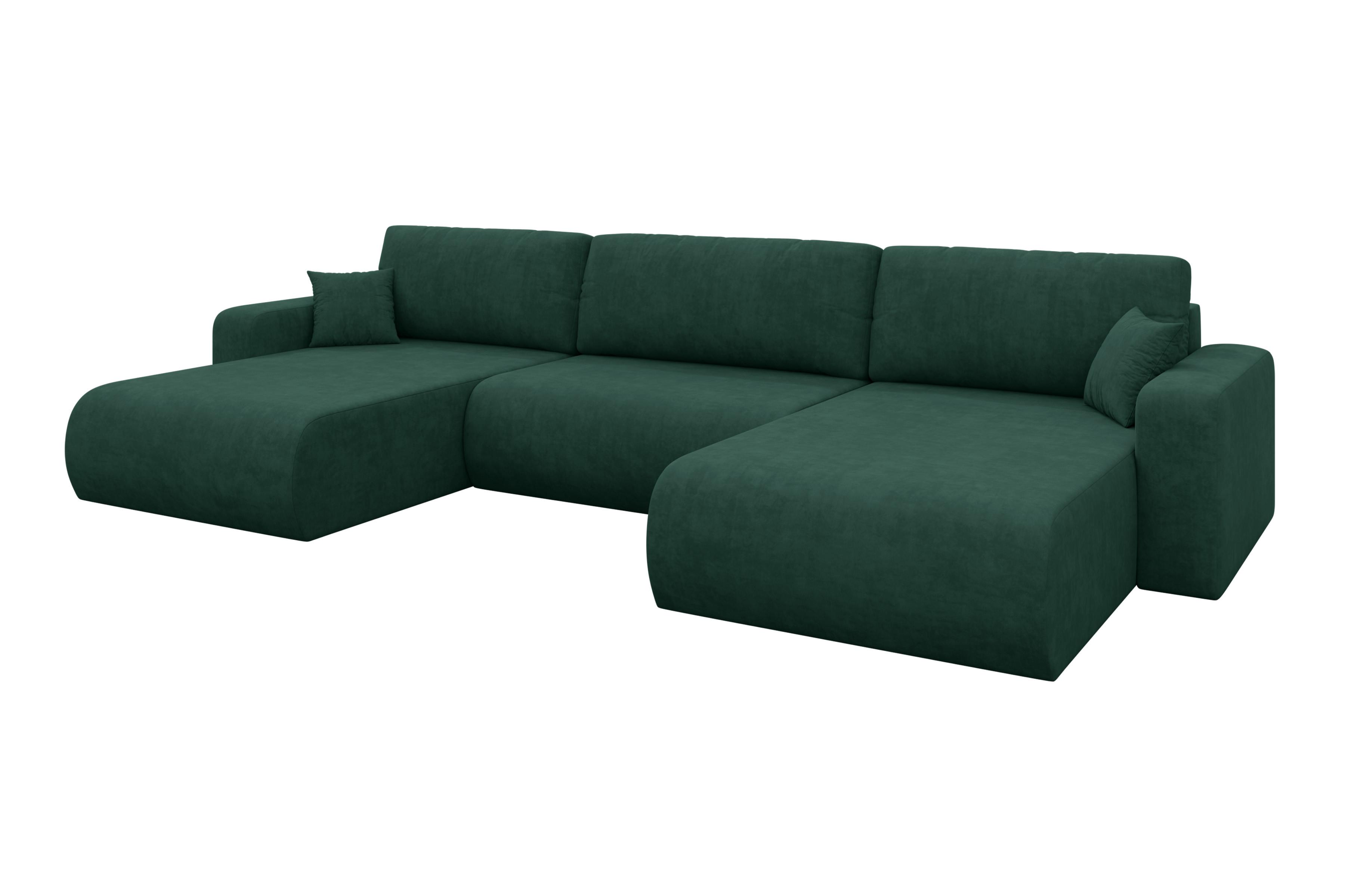 WOHNLANDSCHAFT mit Schlaffunktion und Bettkasten BERY-U 377x193x88 Grün Velours - Schwarz/Grün, Holzwerkstoff/Kunststoff (377/88/193cm) - ALTDECOR
