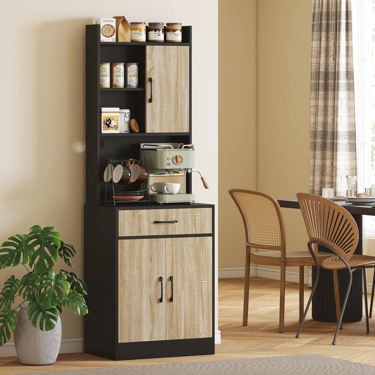 KÜCHENSCHRANK Spanlatte Naturholz Schwarz - Schwarz, Holzwerkstoff (40/180/60cm) - HOMCOM