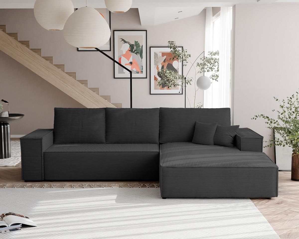 ECKSOFA NOVA Rechts mit Schlaffunktion und Bettkasten Anthrazit - Anthrazit, Kunststoff/Textil (294/185cm) - Idohome