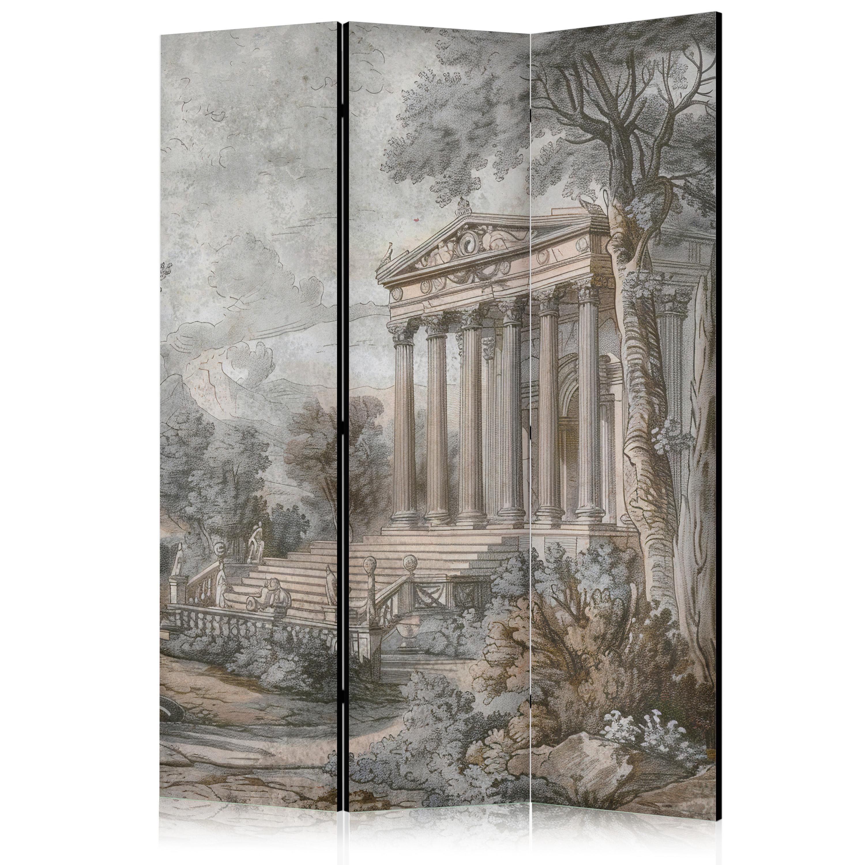 PARAVENT Beidseitig Bedruckter 3-tlg 135x172 cm Griechischer Tempel - Grau, Holz/Textil (135/172/3cm) - Muralo