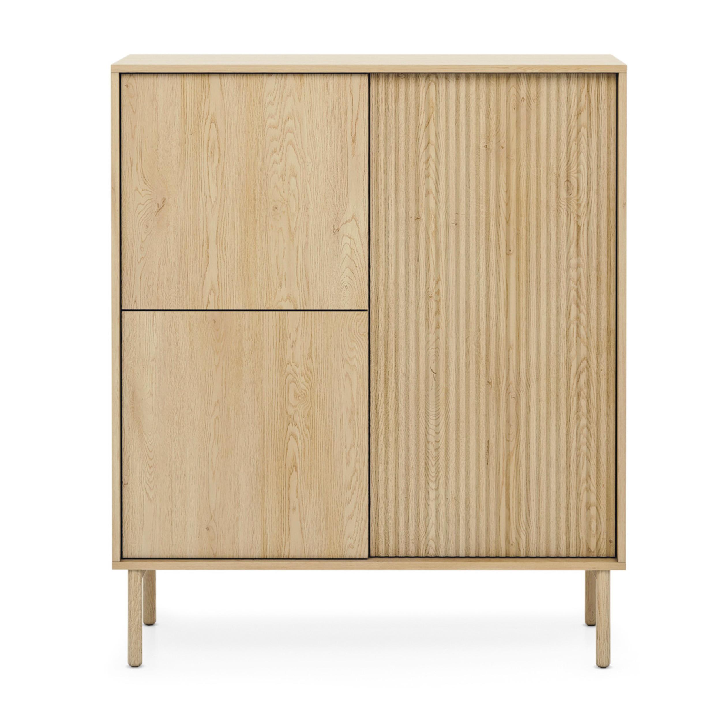 HIGHBOARD Trentinis 3T Beige 103,5/123,4/39,5 cm – Geriffelte Fronten - Eichefarben, Holzwerkstoff/Metall (103.5/121.8/39.5cm) - AX Living