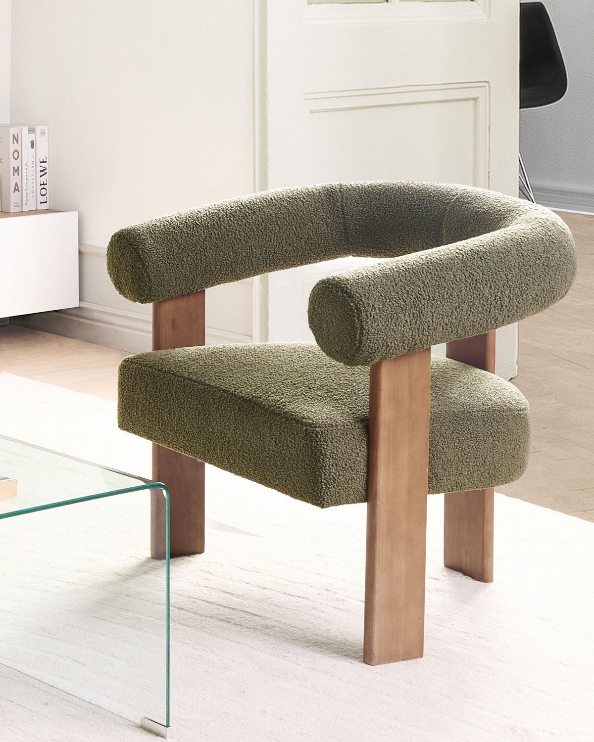 SESSEL Bouclé Grün/Dunkelbraun Ilbro - Braun/Grün, Textil (77/76/68cm) - Beliani