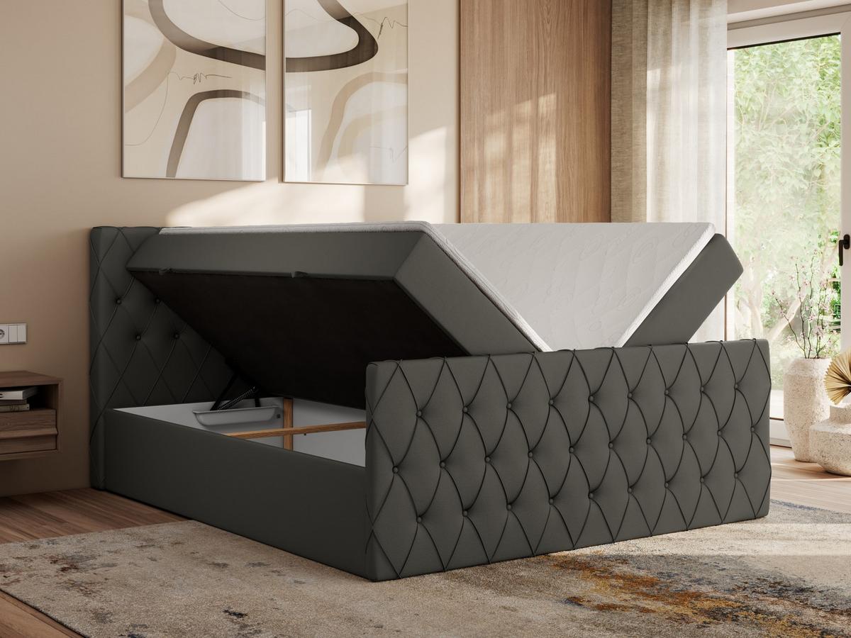 BOXBETT MIREN DUO 140/200 - Grau Kunstleder - H3 - Grau, Holz/Textil (140/200cm) - MKS