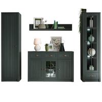 WOHNWAND grün Landhaus, Wohnkombination 4-teilig 270 x 198 cm - Chromfarben/Schwarz, Glas/Holzwerkstoff (270/198/43cm) - Furn.Design