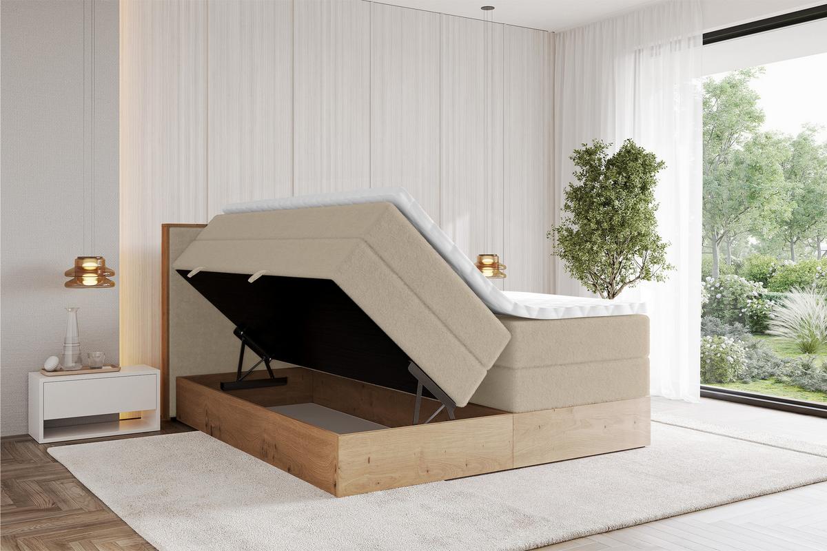 BOXSPRINGBETT LOLLI9 -KING 140x200 - H3/H4 Creme - Champagner, Holzwerkstoff (140/200cm) - ALTDECOR