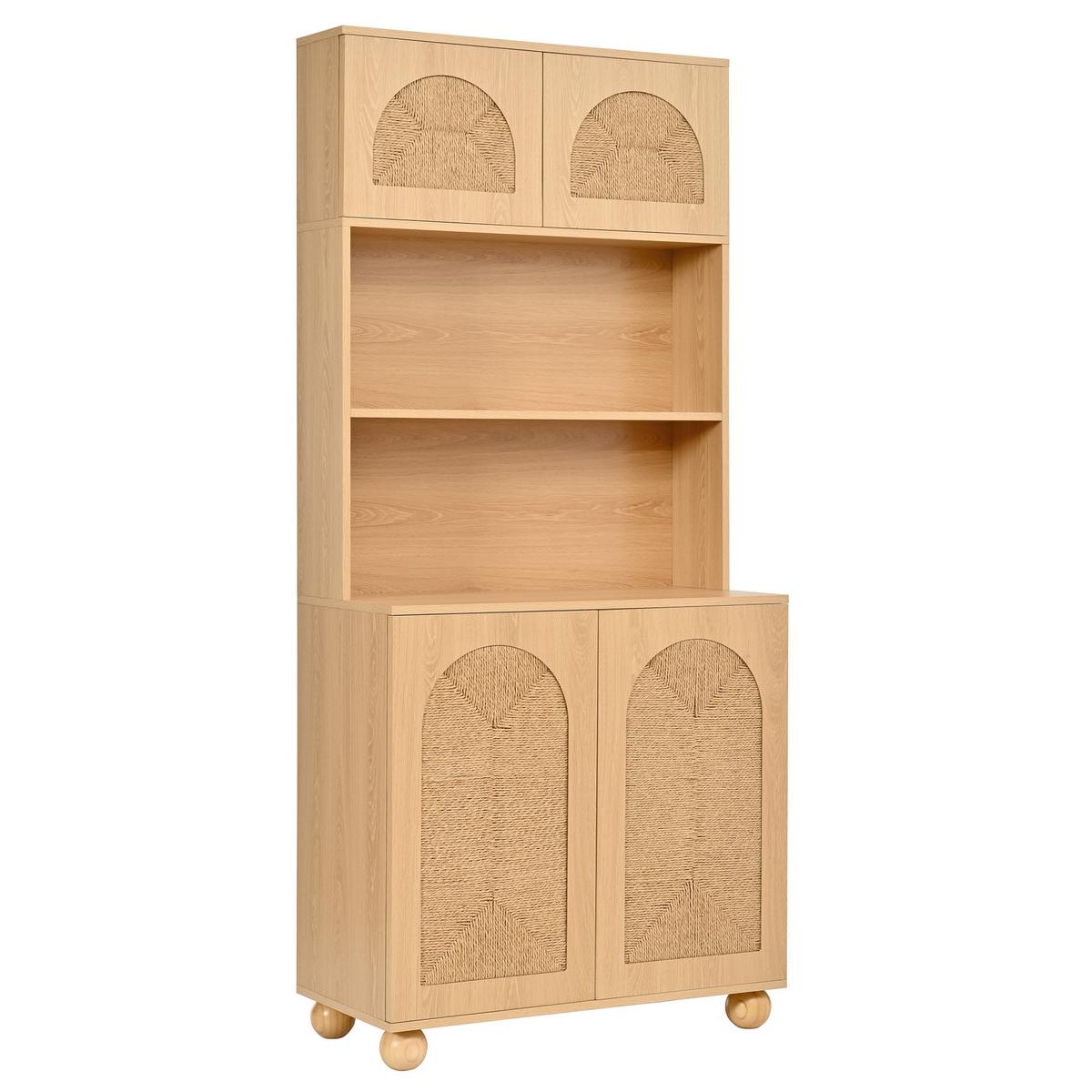 KÜCHENSCHRANK Hochschrank Natur mit Geflecht-Türen & offenen Fächern 80x180cm - Naturfarben, Holzwerkstoff (80/180/40cm) - Urban Meuble
