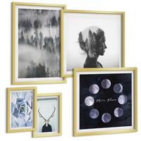 BILDER SET 5er Set - 50x50 cm & 20x30 cm & 40x60 cm Goldrahmen - Waldnebel, Mond, Schädel, Frau - Goldfarben, Kunststoff (40/60cm) - TULUP