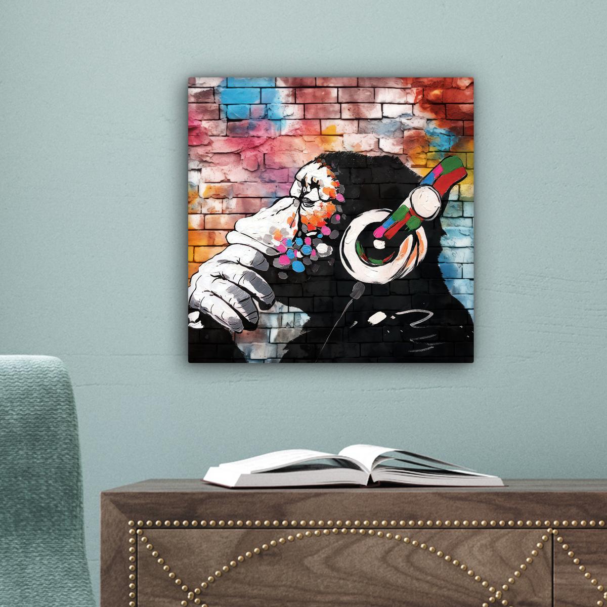 LEINWANDBILD Affe - Graffiti - Musik Deko Wohnzimmer 20x20 cm - Multicolor, Textil (20/20cm) - MuchoWow