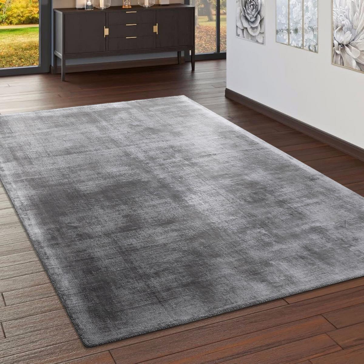 VISKOSETEPPICH handgewebt, einfarbig, Grau, 80 x 150 cm - Grau, Textil (150/80cm) - KADIMA DESIGN