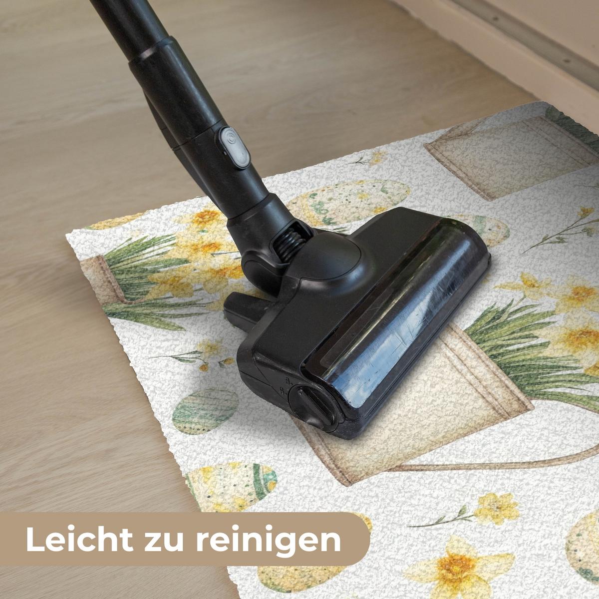 FUSSMATTE Gießkanne - Blumen - Eier Teppichmatte 60x40 cm - Gelb/Weiß, Kunststoff (40/60cm) - MuchoWow