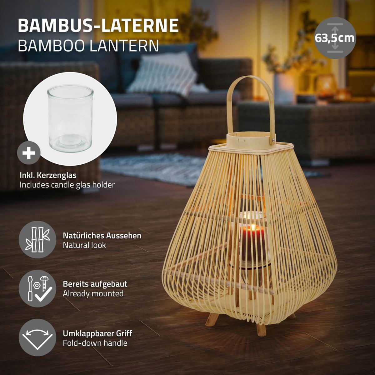 BAMBUS LATERNE H: 63,5 cm Holzfarbe Boho Stil - Naturfarben, Holz (33/63.5/33cm)