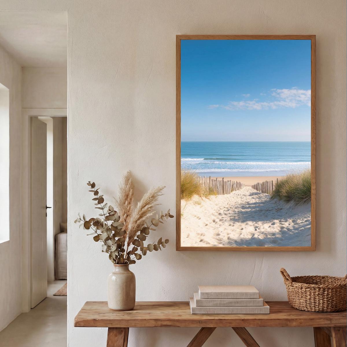 WANDLEUCHTE MIT AKKU Strand - Meer - Düne - Sand - Sommer 60x90 cm - Sandfarben, Holzwerkstoff (60/90/8cm) - OnlyWow