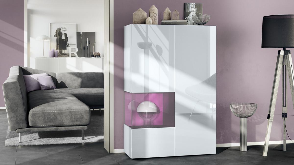 VITRINE Morena Einsatz in Brombeer Hochglanz - Brombeere, Holzwerkstoff (91.5/136.5/37cm) - Vladon