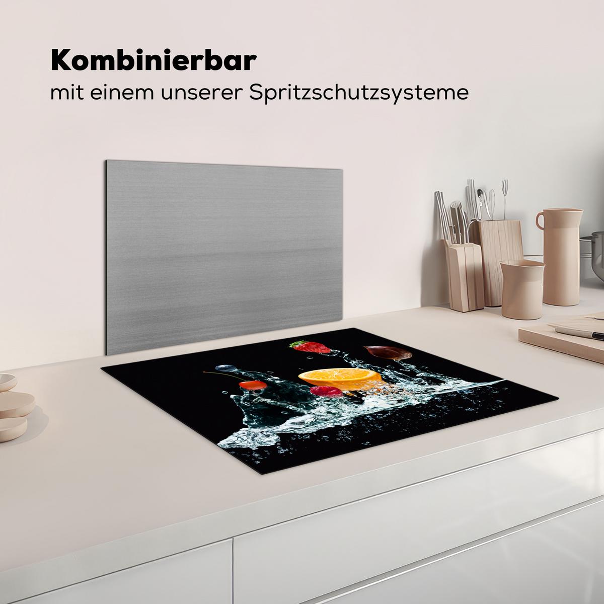 HERDABDECKPLATTE Wasser - Obst - Orange - Erdbeere - Kirsche - Schwarz Herdabdeckung Induktionsfeld 65x52 cm - Orange, Kunststoff (65/52/0.2cm) - MuchoWow