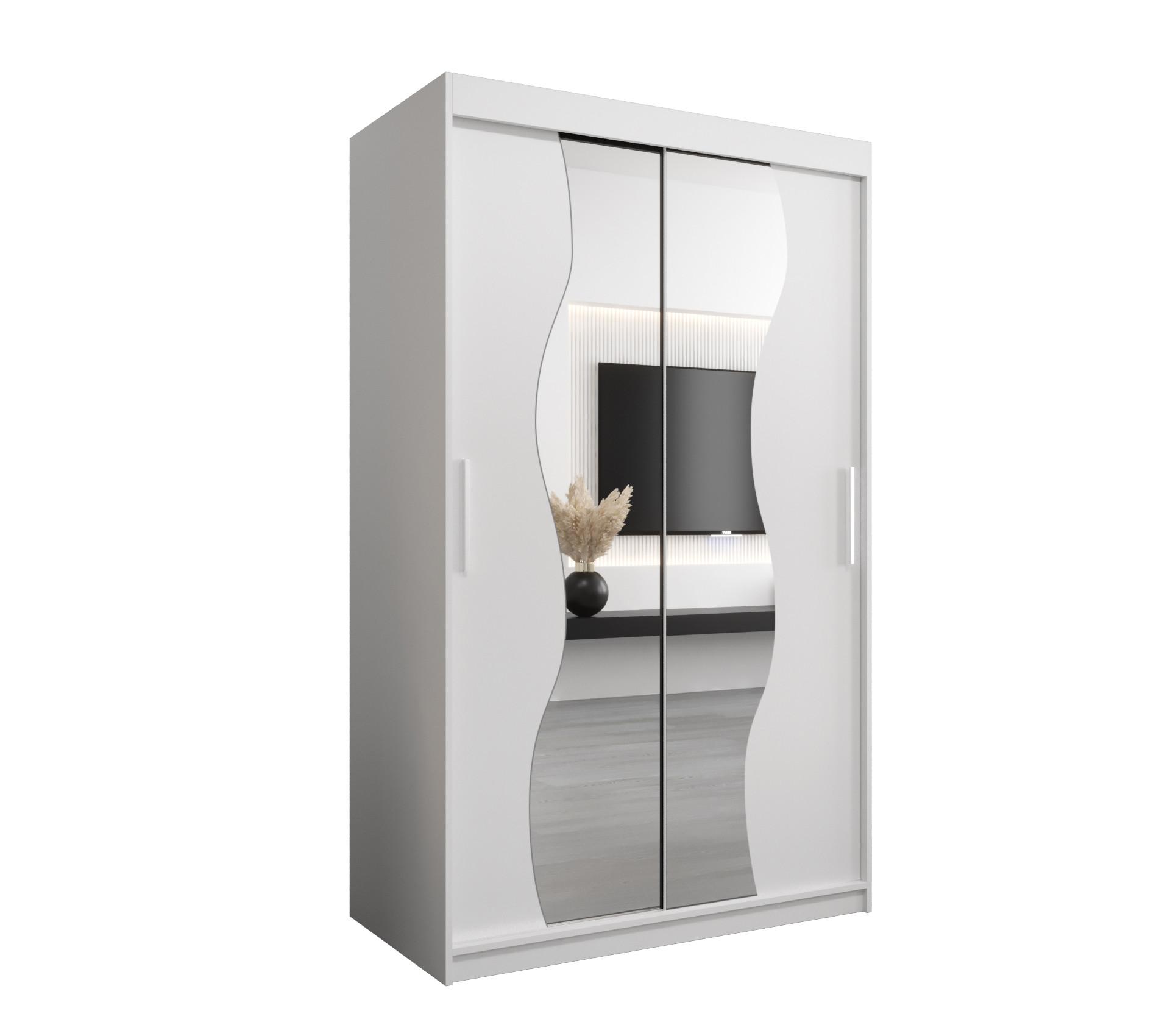 SCHWEBETÜRENSCHRANK 200/120/62 2-türig - Silberfarben/Weiß, Holz/Kunststoff (120/200/62cm) - MÖBEL KRYSPOL