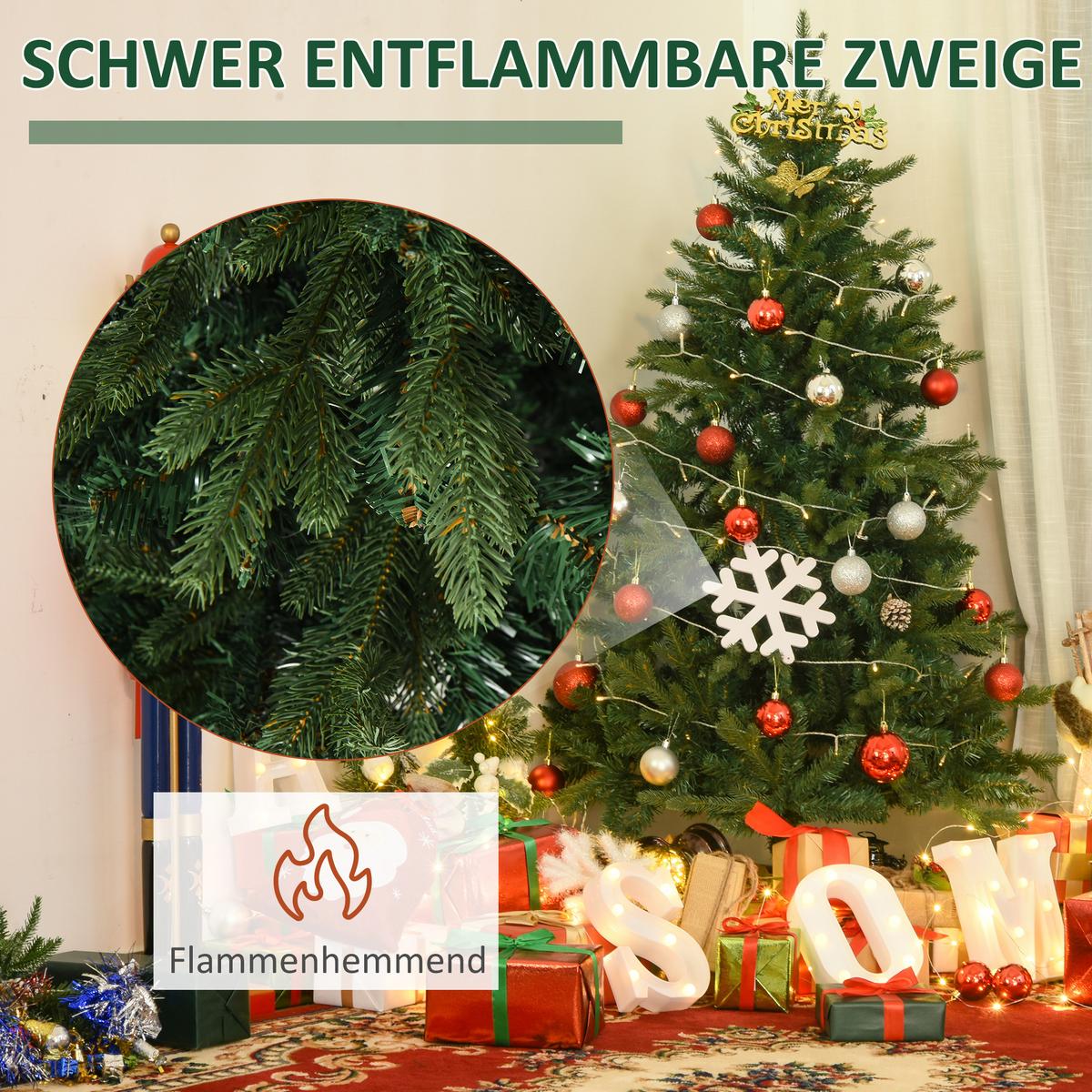 WEIHNACHTSBAUM 1,5 m Christbaum Kunsttanne 946 Zweige Metallfuß kunststoff Weiß - Grün, Kunststoff (150cm) - HOMCOM