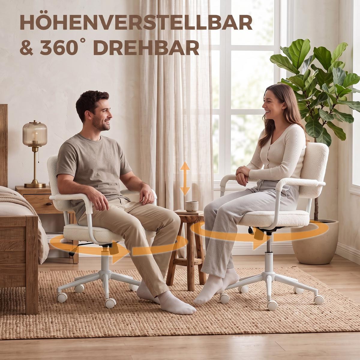 BÜROSTUHL Sherpa-Fleece 100 Polyester Cremeweiß - Creme, Kunststoff/Textil (58/93/62cm) - HOMCOM