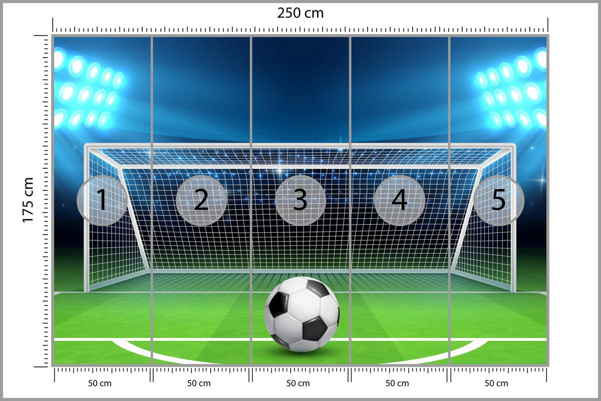 FOTOTAPETE für Jugendzimmer Elfmeter Schuss Linie Fußball 250x175 - Blau/Schwarz, Papier (250/175cm) - Muralo