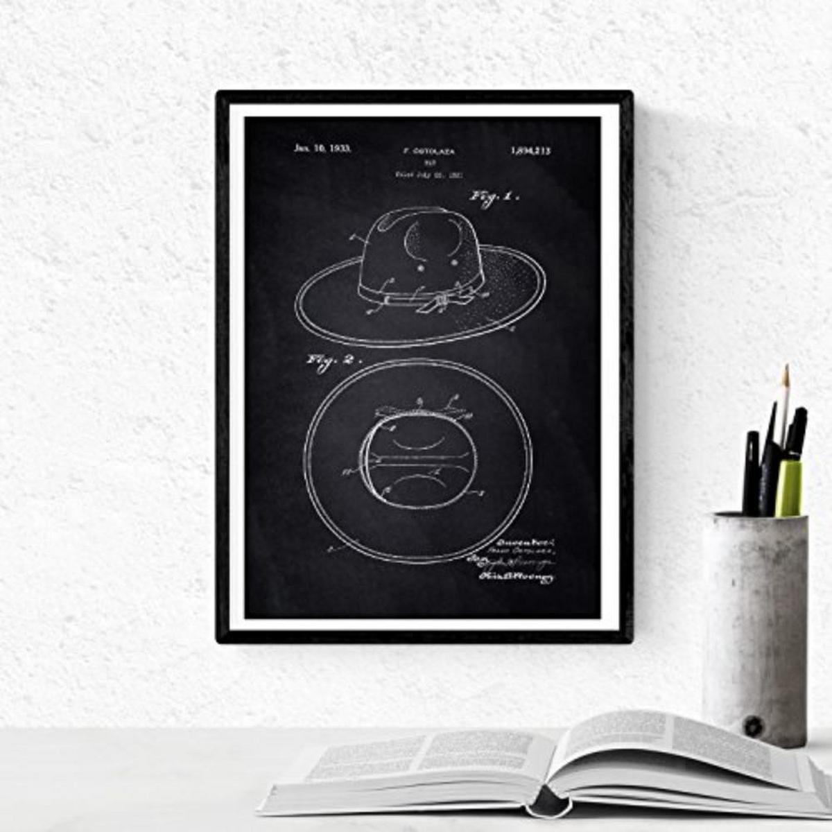 POSTER Set mit 4 SCHWARZ Mode Patenten A4 Schwarzer Rahmen - Schwarz, Papier (29.7/3cm) - Nacnic