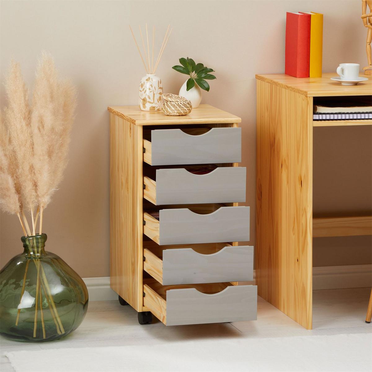 ROLLCONTAINER LAGOS - Naturfarben/Grau, Holz (35/65/40cm) - IDIMEX