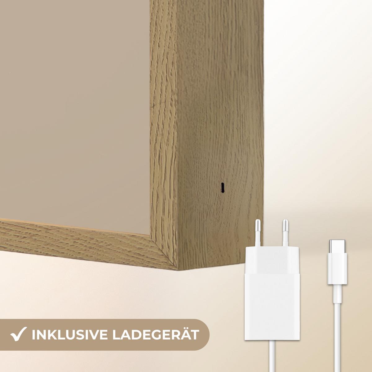 NACHTTISCHLAMPE MIT AKKU Bär - Weiße Blumen - Gemütlich 90x60 cm - Taupe, Holzwerkstoff (8/90/60cm) - OnlyWow