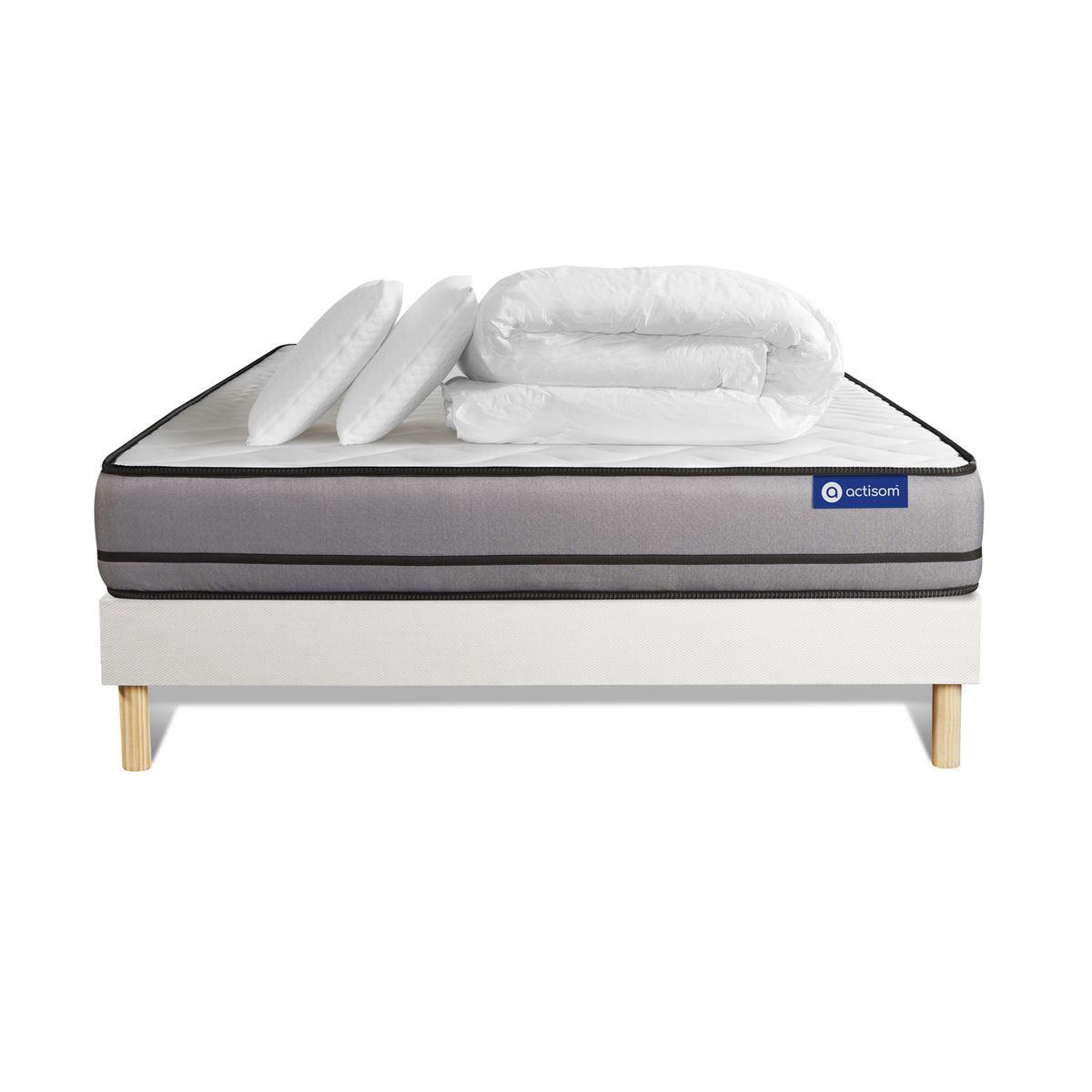 BETT Actiflex night Taschenfederkern 160 x 200 cm h4 - Kit Bettgestell Weiß - Mit Kissen und Bettdecke - Beige/Weiß, Karton/Holz (160/200cm) - ACTISOM