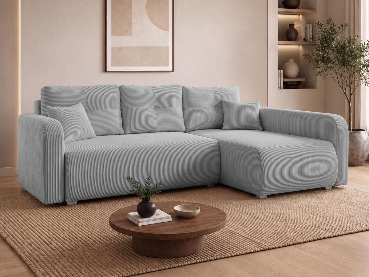 ECKSOFA Viena Cord, Seite: Rechts - Silberfarben/Hellgrau, Holz/Kunststoff (145/234cm) - MIRJAN24
