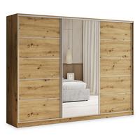 SCHWEBETÜRENSCHRANK PINA 250/205/58 cm 3-türig mit Spiegel und Schubladen Eiche Artisan - Silberfarben/Eiche Artisan, Holzwerkstoff (250/205/58cm) - MASSENO