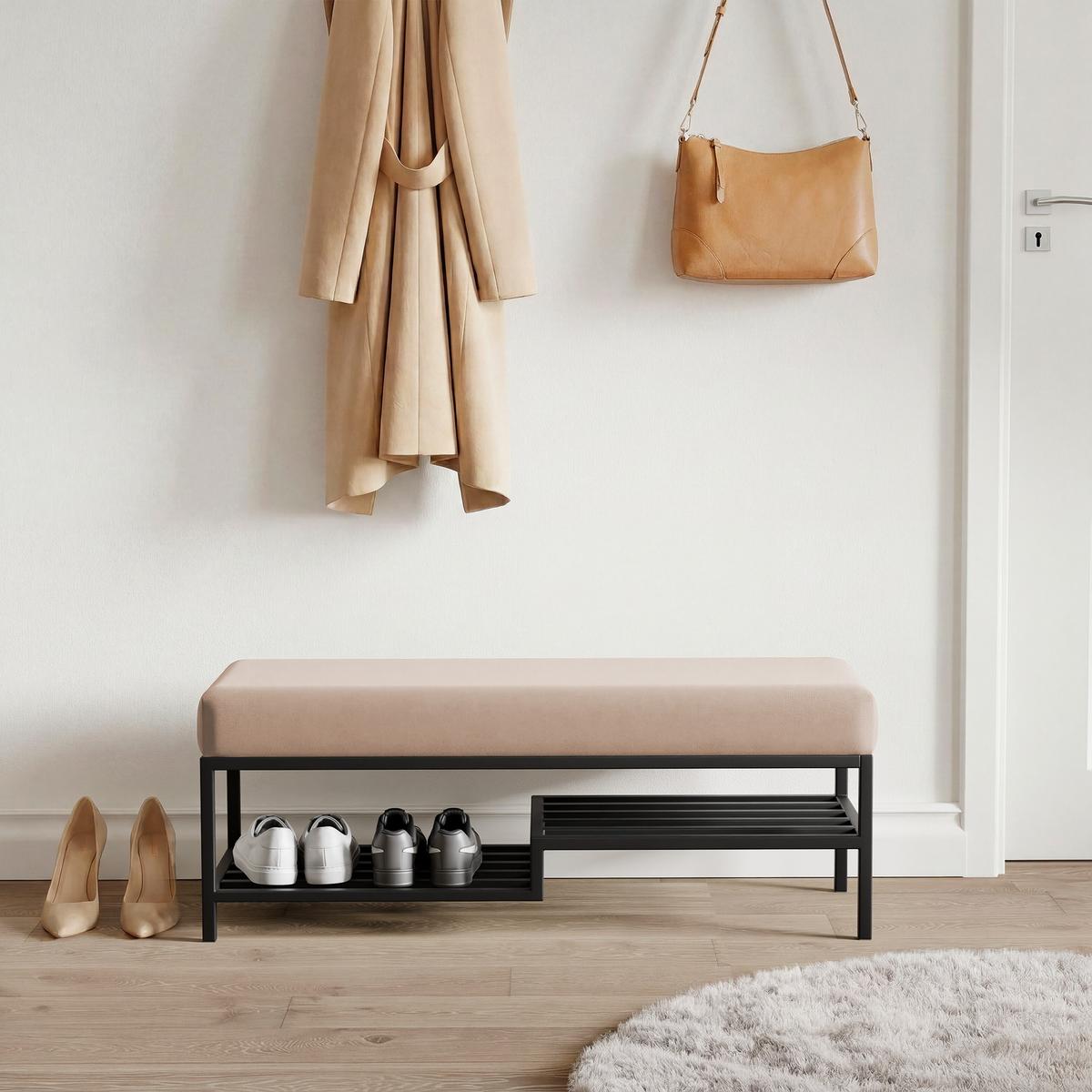 POLSTERBANK STEP 80 cm Schwarz / Beige ,Metallgestell - Beige, Textil/Metall (80/45/35cm) - Idohome