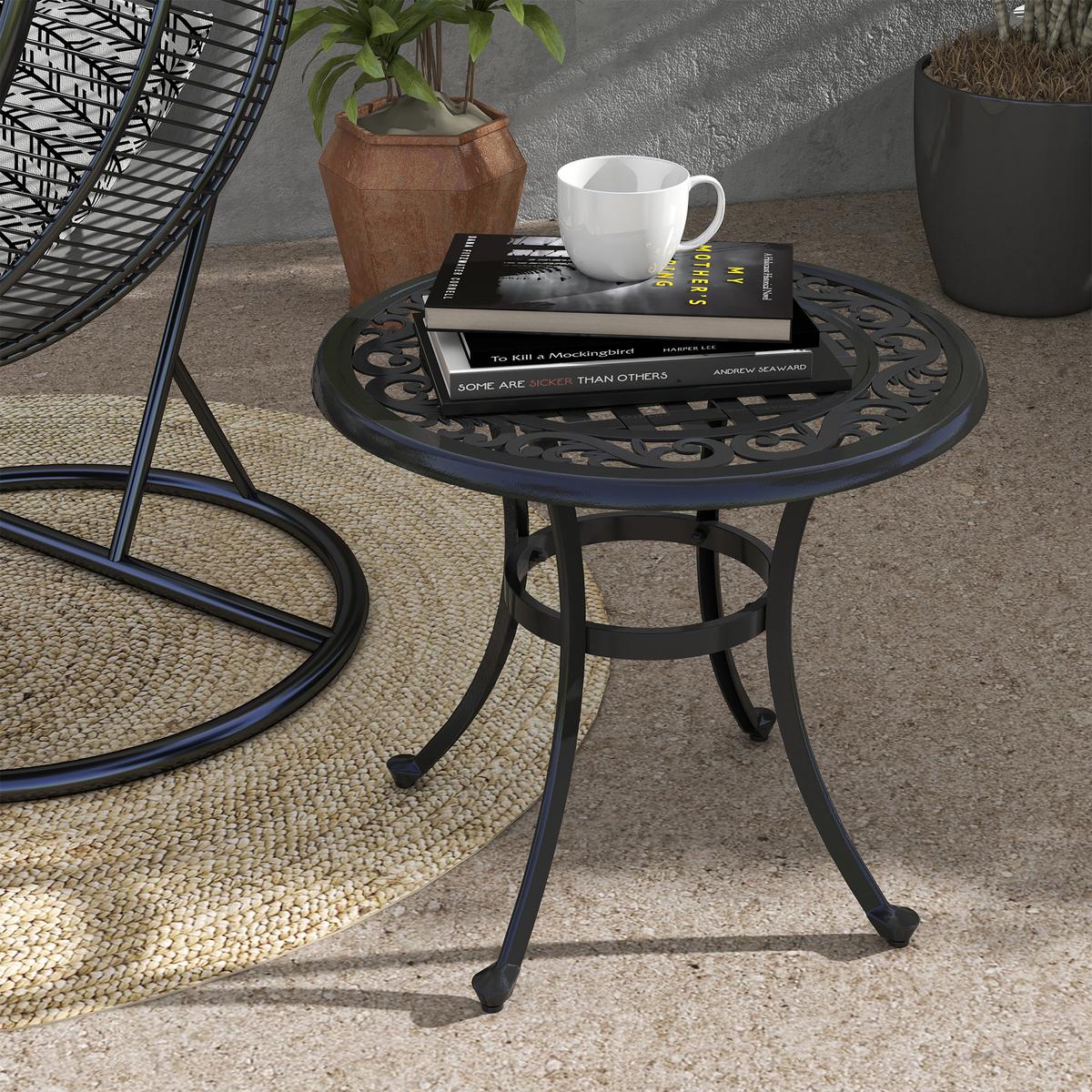 GARTEN BEISTELLTISCH, Schwarz,Aluminium - Schwarz, Metall (60/60/53cm) - Outsunny