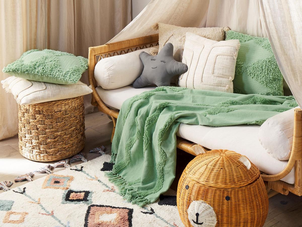 DECKE Hellgrün Khari 125/150 cm - Hellgrün, Naturmaterialien/Textil (125/150cm) - Beliani