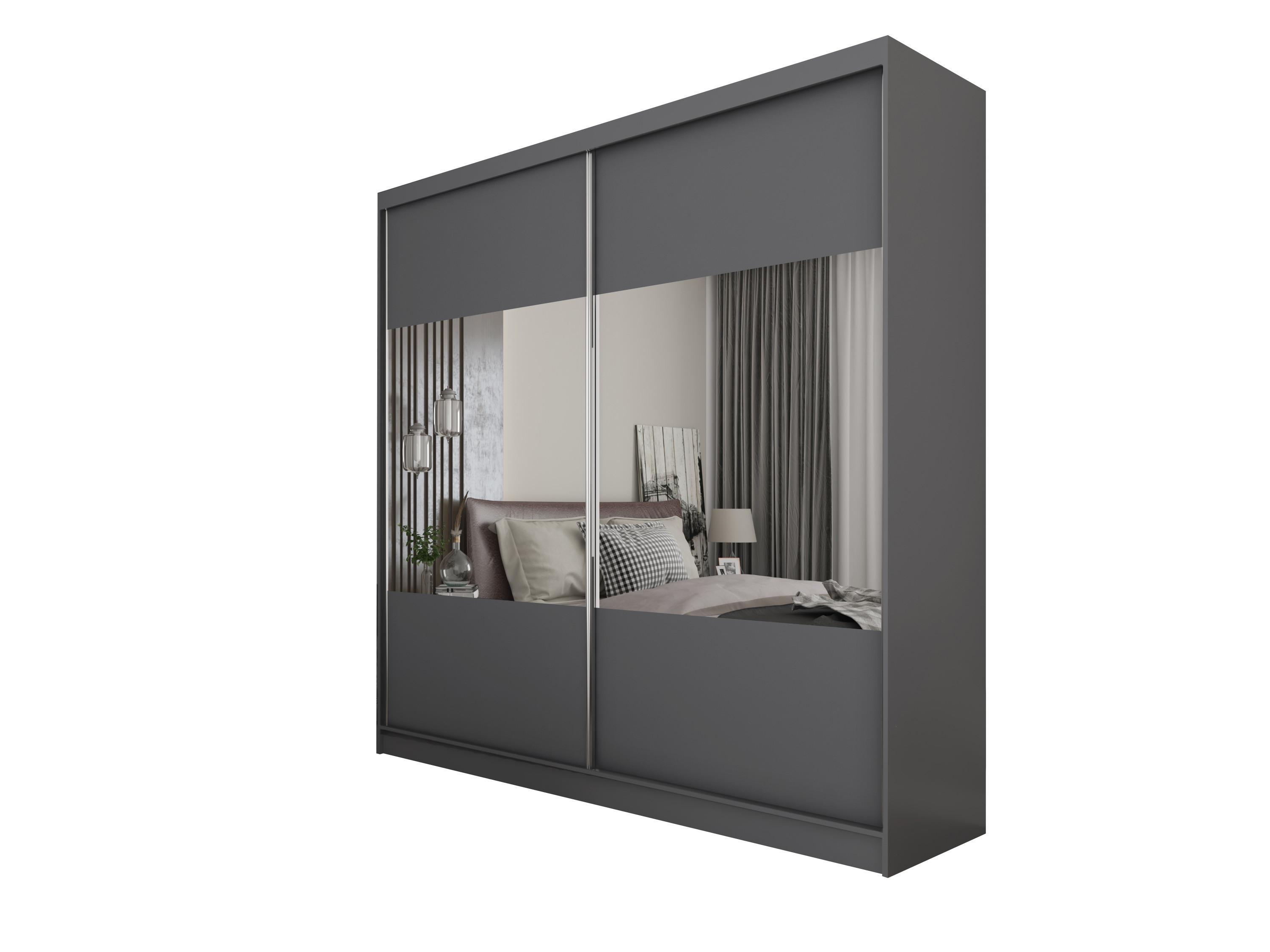 SCHWEBETÜRENSCHRANK AZZURRA 200/216/61 cm 2-türig mit Spiegel Grau - Grau, Holzwerkstoff (200/216/61cm) - MASSENO
