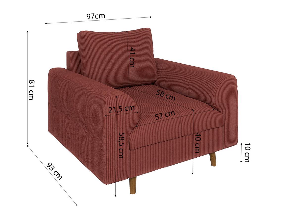 SITZGARNITUR 3+2+1 Alma Terrakotta Cord - Terracotta/Schwarz, Holz/Textil (210/81/93cm) - S-Style Möbel