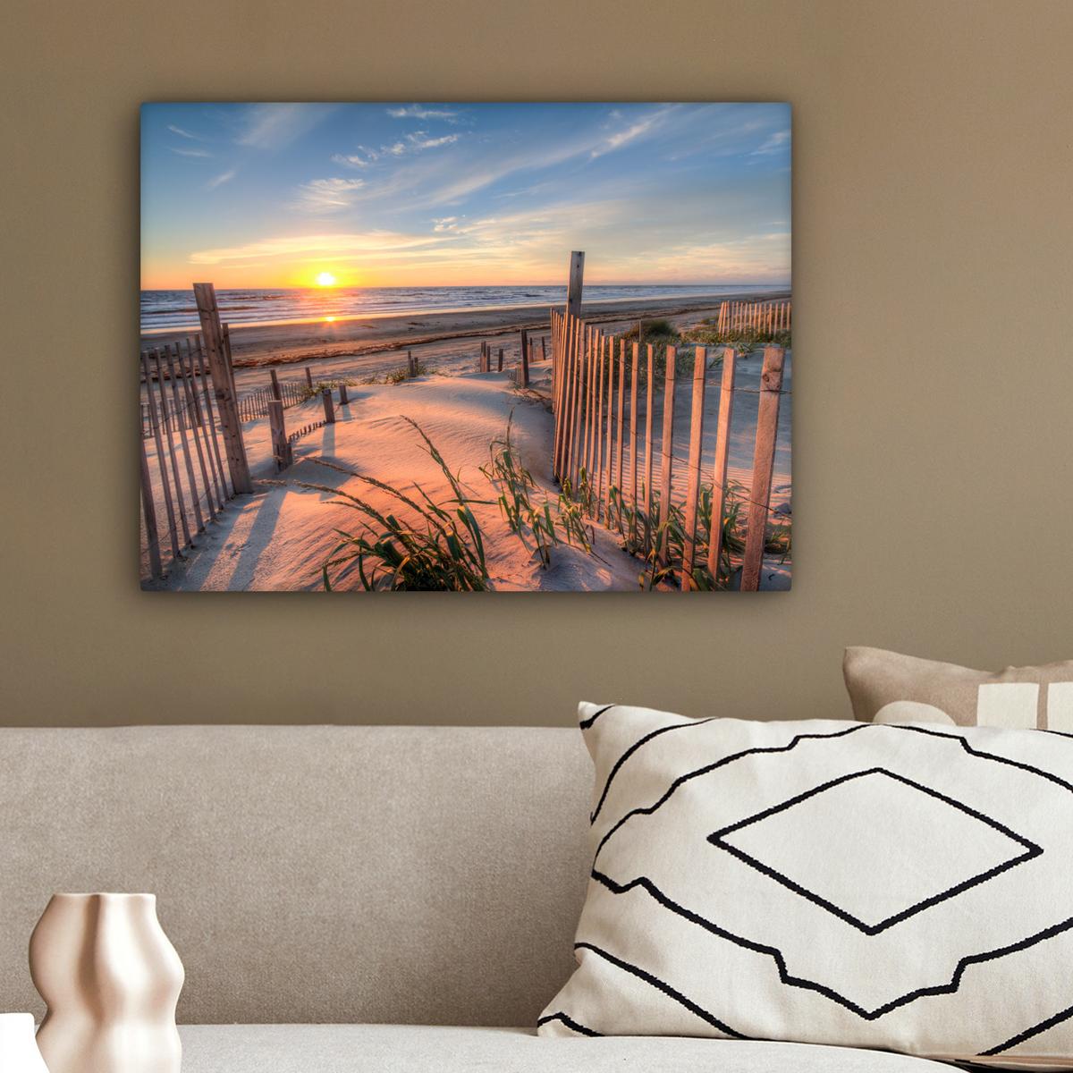 LEINWANDBILD Strand - Meer - Düne - Sonnenuntergang - Landschaft Wandbild 40x30 cm - Beige, Textil (40/30cm) - MuchoWow