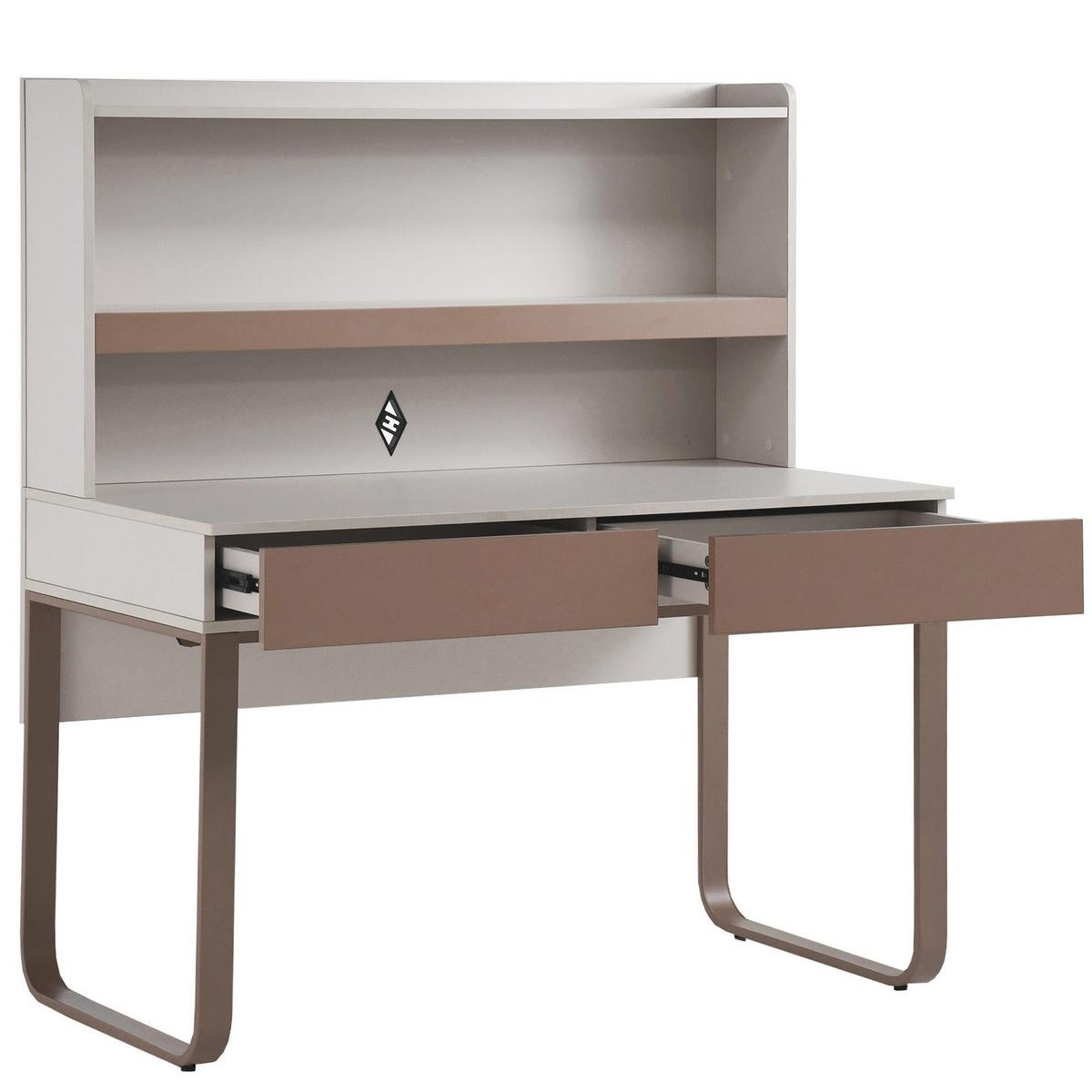 SCHREIBTISCH Boreo für Jugendzimmer, mit 2 Schubladen und Aufsatz mit Regalbode, 120 cm, Kaschmir/Hellbraun - Kaschmir/Hellbraun, Metall (62/120/135cm) - Beautysofa