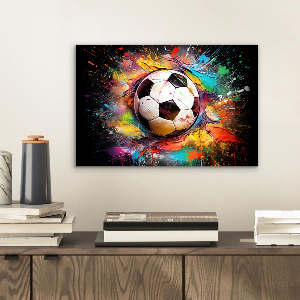 METALLBILD Fußball - Farbe - Farben - Schwarz - Weiß 30x20 cm - Weiß, Metall (30/20cm) - MuchoWow