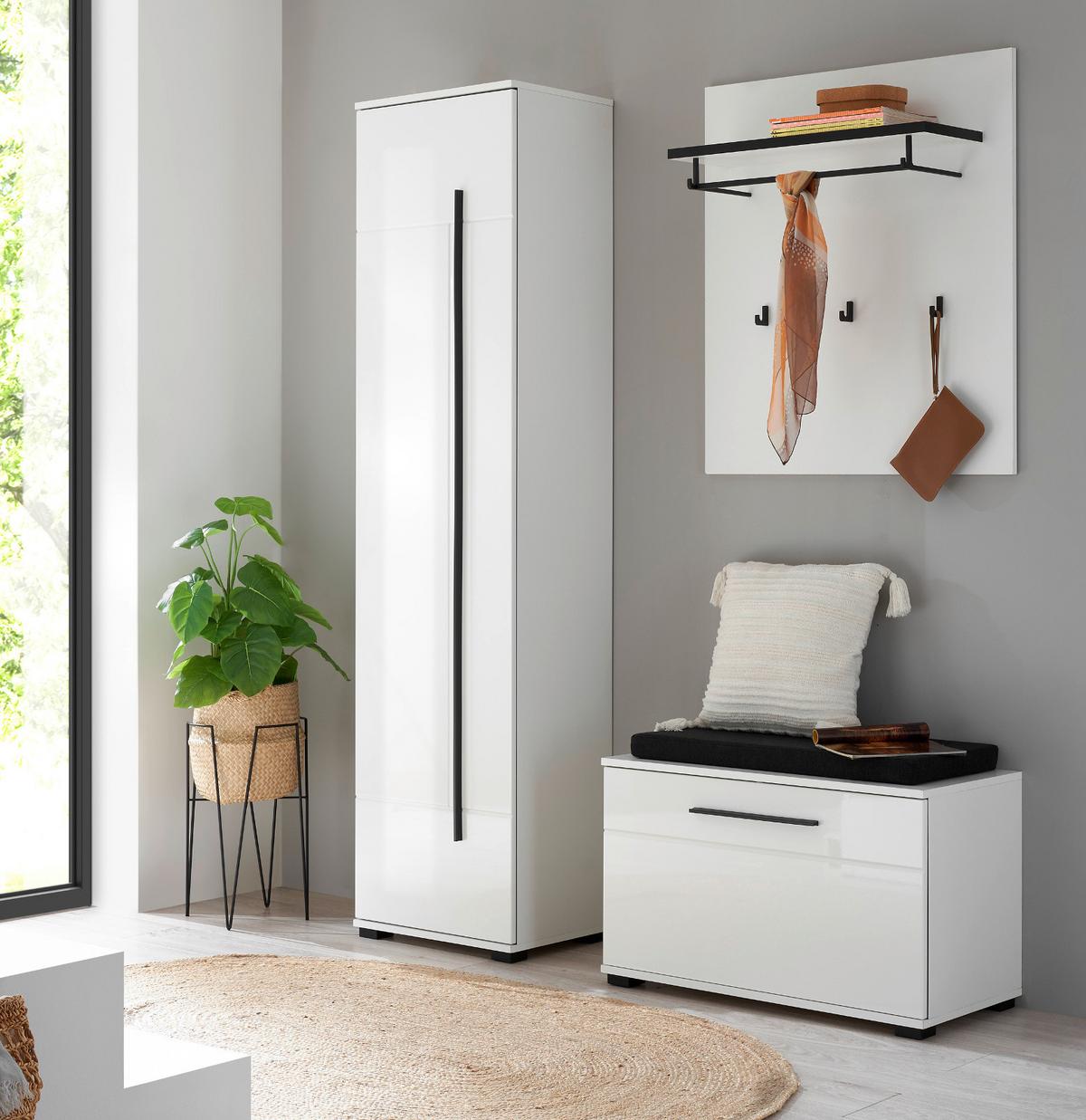 GARDEROBEN-SET weiß Hochglanz 4-teilig 140 cm, Flurgarderobe mit Soft-Close - Dunkelgrau/Weiß Hochglanz, Holzwerkstoff/Kunststoff (140/200/40cm) - Furn.Design