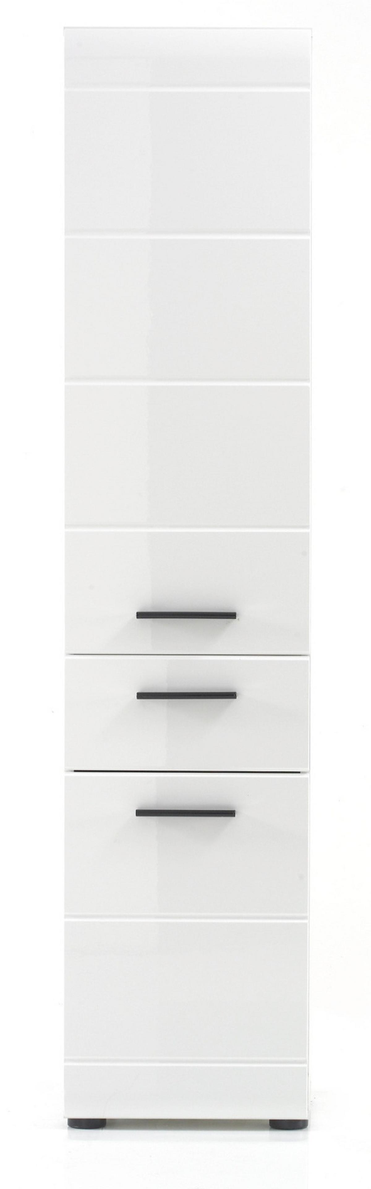 HOCHSCHRANK weiß Hochglanz 30 cm, Badschrank Türanschlag wechselbar - Weiß Hochglanz/Schwarz, Holzwerkstoff/Kunststoff (30/182/31cm) - Top.Furn