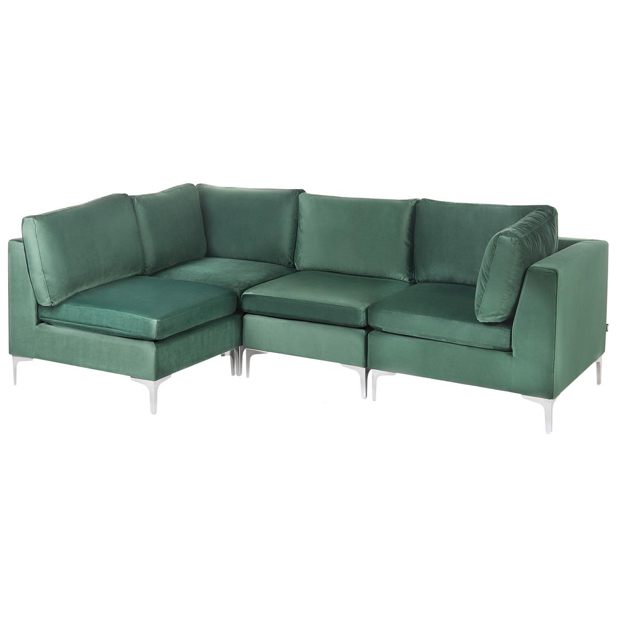 ECKSOFA Modul 4-Sitzer rechtsseitig Grün Samtstoff Evja - Grün, Textil (235/150cm) - Beliani