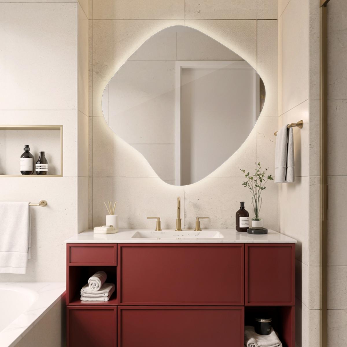 LED SPIEGEL 77 x 76,6 cm Asymmetrisch Warmweiß 3000K - Transparent, Glas (77/76.6/0.4cm) - TULUP